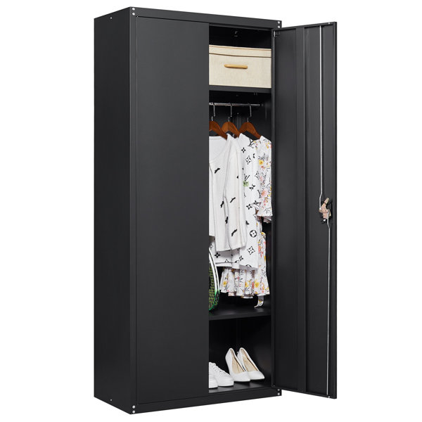 Inbox Zero 71 Inch Metal Wardrobe Tall Storage With